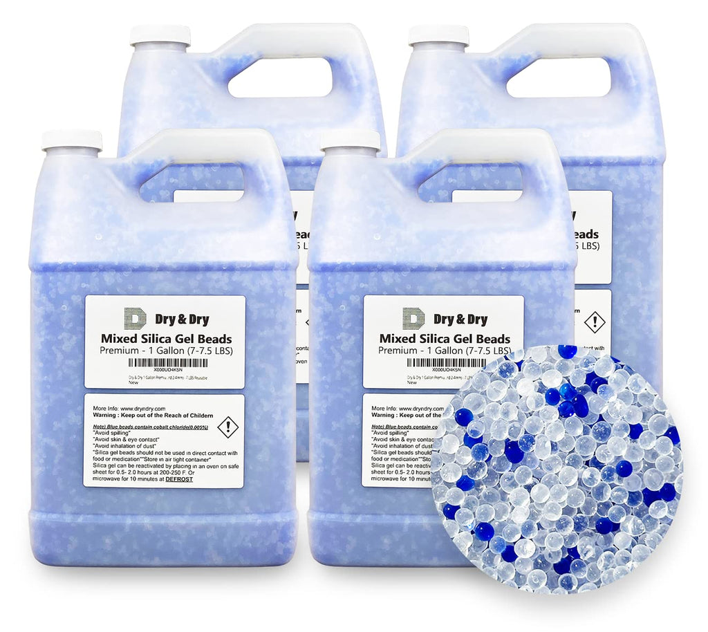4 Gallon Premium Mixed Silica Gel with Blue Indicating Beads(Industry Standard 3-5 mm) - Reusable Silica Gel Silica Beads[Net 28-30 LBS]