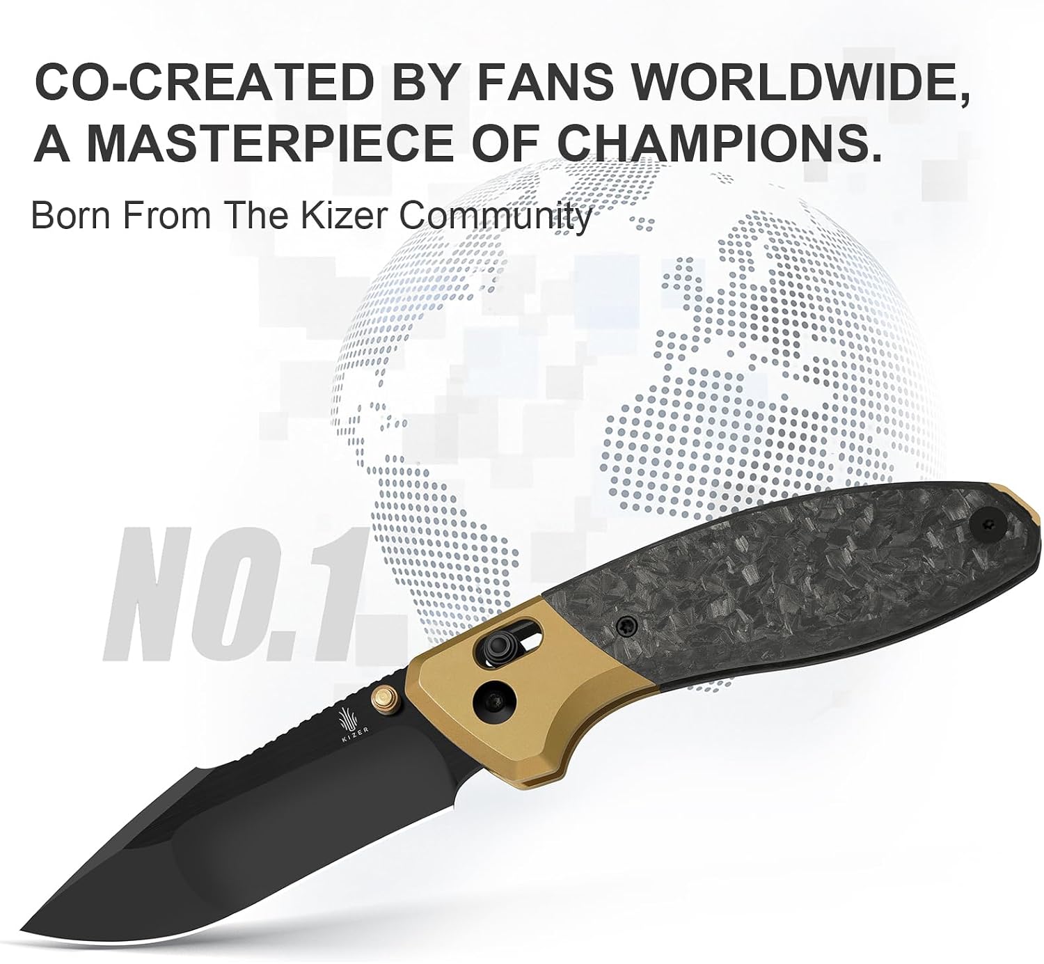 Kizer Staffi Pocket Knife, 3.32' S45VN Folding Knife with Black & Gold Titanium Carbon Fiber Handle, Clutch Lock EDC Knives with Reversible Pocket Clip for Men Women Ki3695A1