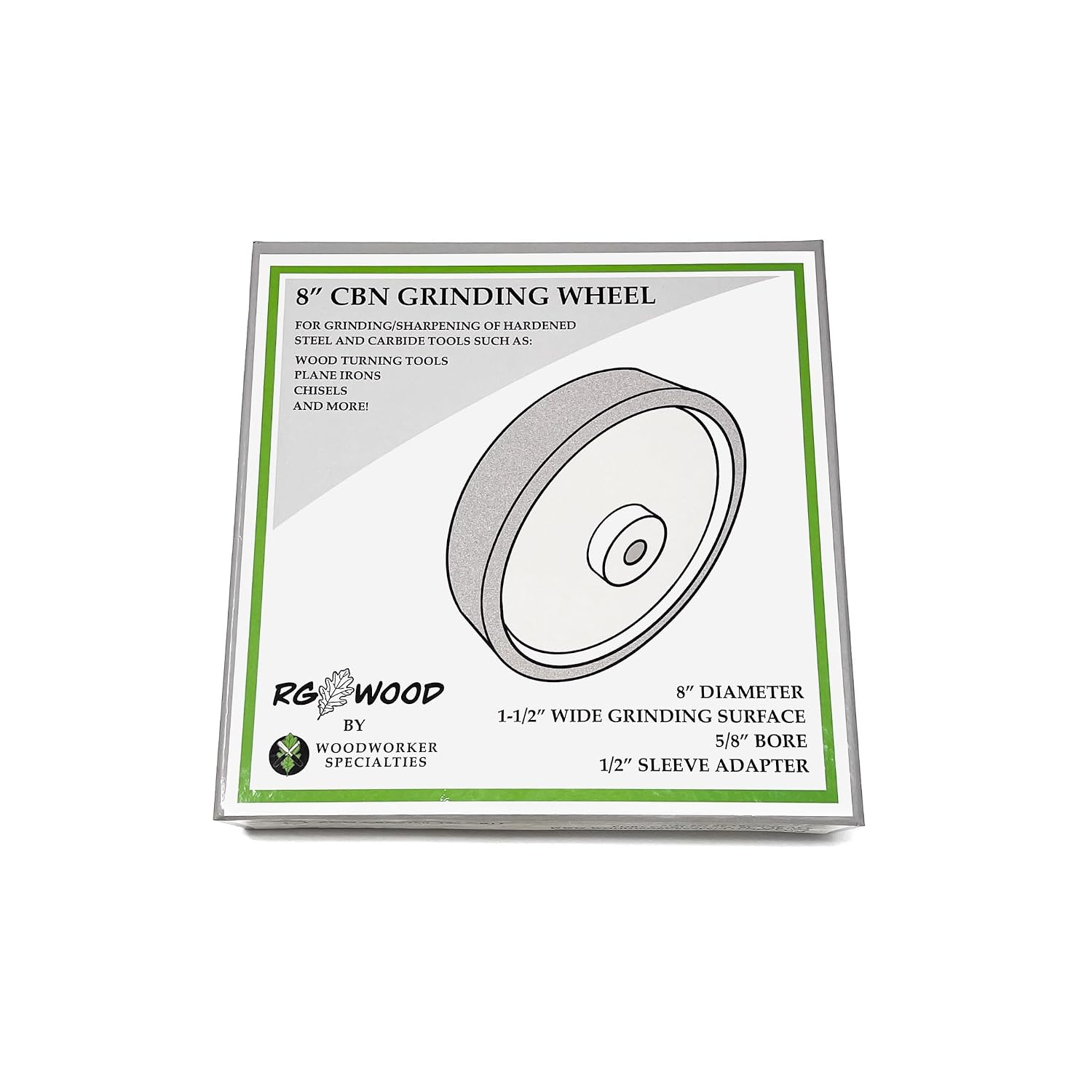 CBN8080 8' x 1.5' 80 Grit CBN Grinding Wheel with 5/8' Arbor (with 1/2' Adapter Sleeve), Tested and Adjusted for Balance