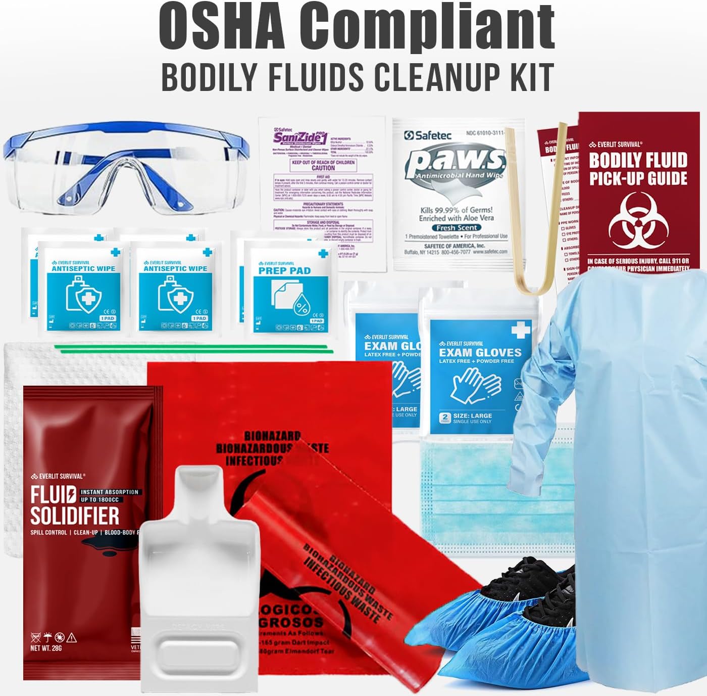 EVERLIT CARE Bodily Fluid Cleanup OSHA Compliant Bloodborne Pathogens Spill Kit Body Protection PPE from Exposure to Blood Vomit and Other potentially infectious Materials (10 Packs)
