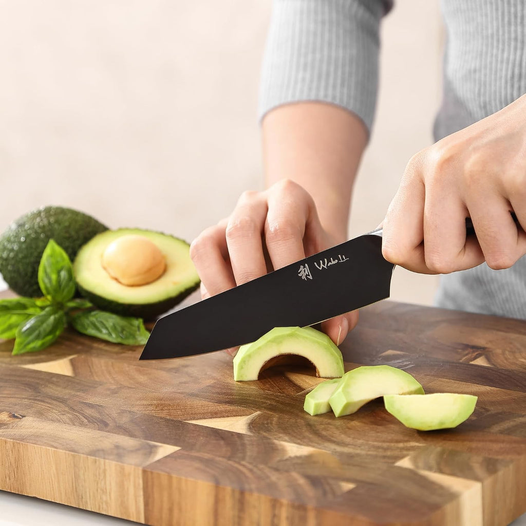 Wakoli Titanium Noir Kitchen Knife Set – 3-Piece Professional Kiritsuke Chef Knife Set | 5Cr15MoV Stainless Steel Blades with Black Titanium Coating | Ergonomic G10 Handles | Wooden Gift Box