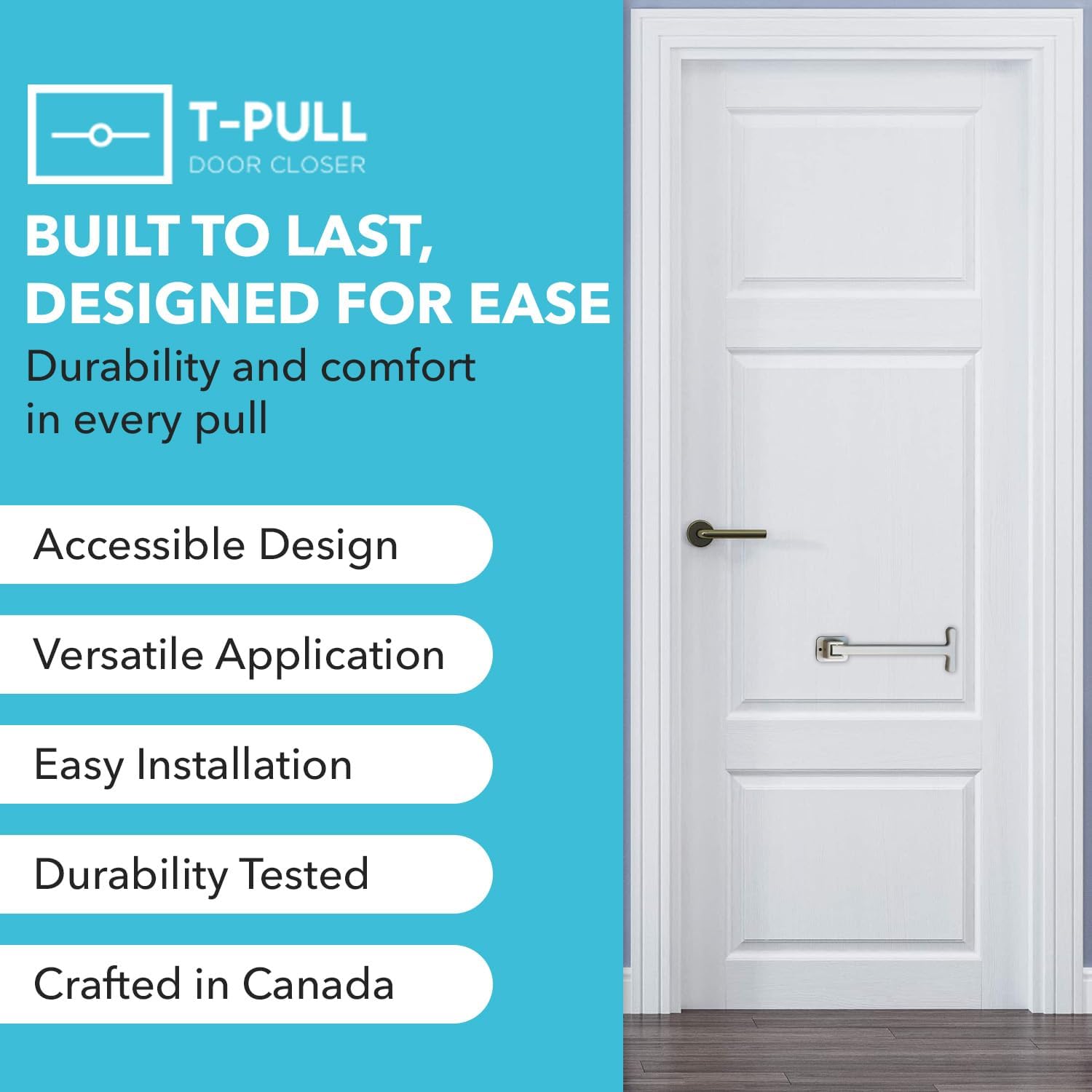 Retractable Door Closer for Wheelchair Users - Premium Aluminum with Auto-Return Handle - Canadian Made Accessibility Aid (Silver)