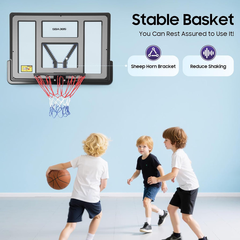 44'' Basketball Backboard and Rim Combo, Wall Mounted Basketball Hoops PET Shatter Proof Backboard and Competition Combo Durable Rim All-Weather Net for Indoor and Outdoor Use