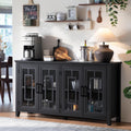 Joaxswe Large Sideboard Buffet Cabinet with Storage, 63' Black Farmhouse Kitchen Coffee Wine Bar Cabinet with 4 Glass Doors, Mid Century Modern Wooden Side Board Table for Dining Room, Living Room