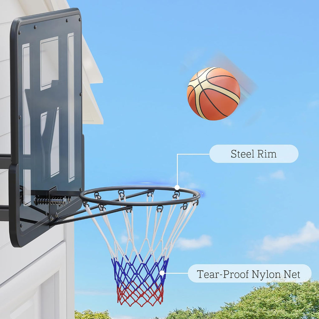Soozier Wall Mounted Basketball Hoop, Reinforced Shatter Resistant 43' Backboard Basketball Goal Combo Kit with All Weather Net for Outdoor or Indoor Use