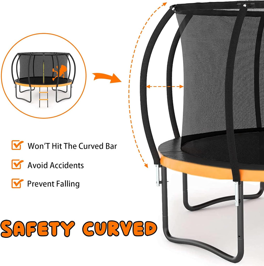 12FT 14FT Trampoline for Adults/Kids - Outdoor Trampoline with Basketball Hoop, Curved Poles, Enclosure Net and Ladder, Heavy Duty Recreational Trampoline, ASTM Approval