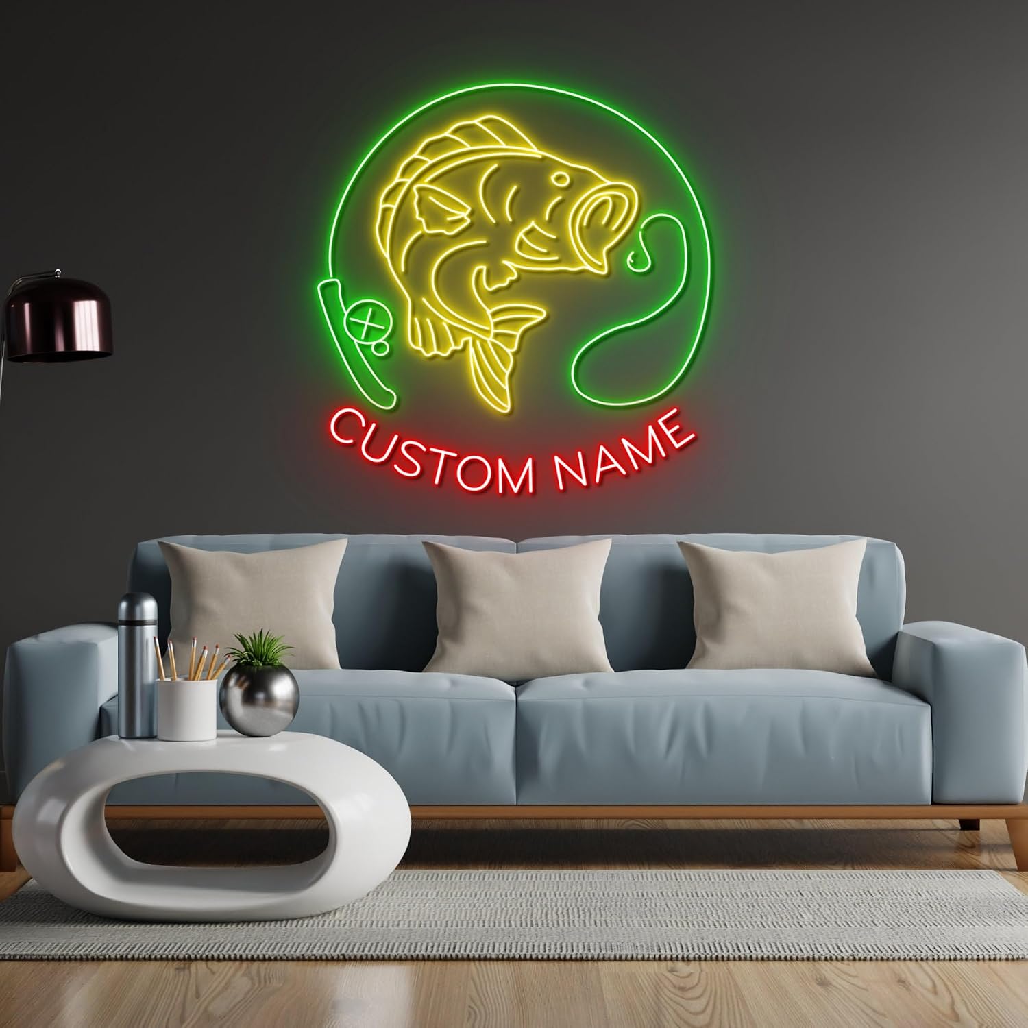 craftnamesign Bass Fishing Neon Wall Art with LED Light - Personalized Fisher Sign Home Decor - Ideal for Gift - Fishing Neon sign - Bedroom Decor