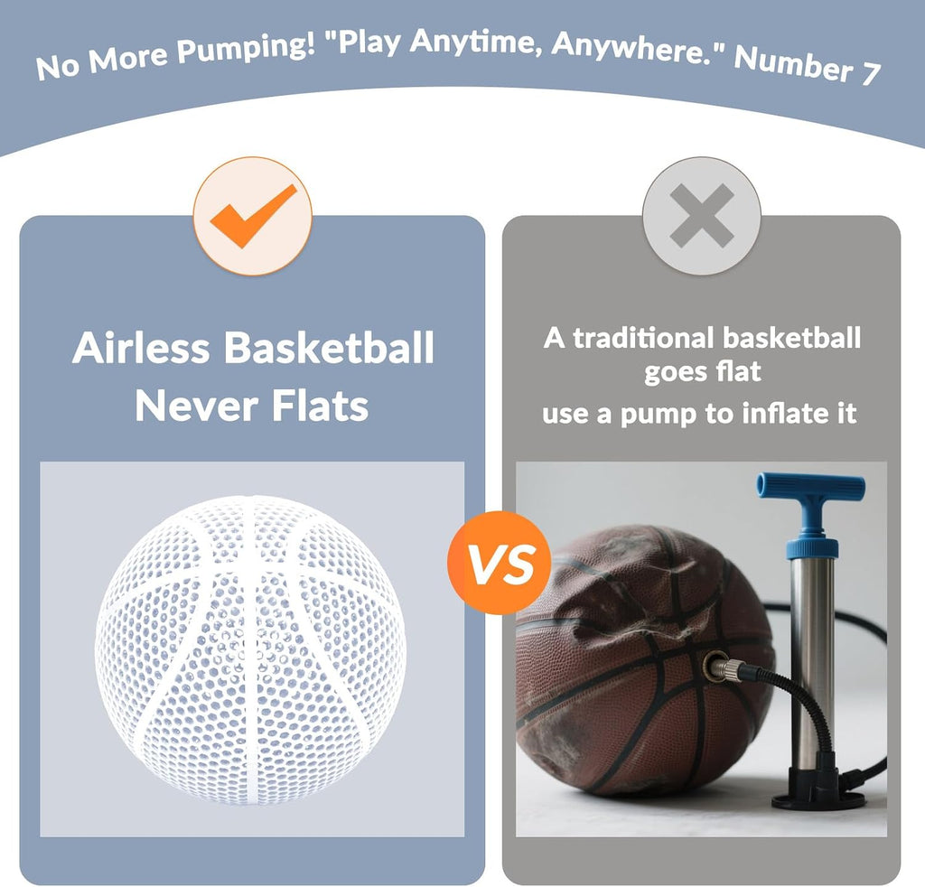 3D Printed Basketball-Airless Basketball,Ultra - Quiet & No Pump Needed,High Bounce,Official Size7,Indoor, Gym & Outdoor Use