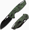 KANSEPT Model 6 Pocket Folding Knives EDC Camping Folding Knife 3.1'' Black Stonewashed CPM 20CV Material Pocket Folding Knife with Green Carbon Fiber Handle Everyday Carry K1022A5