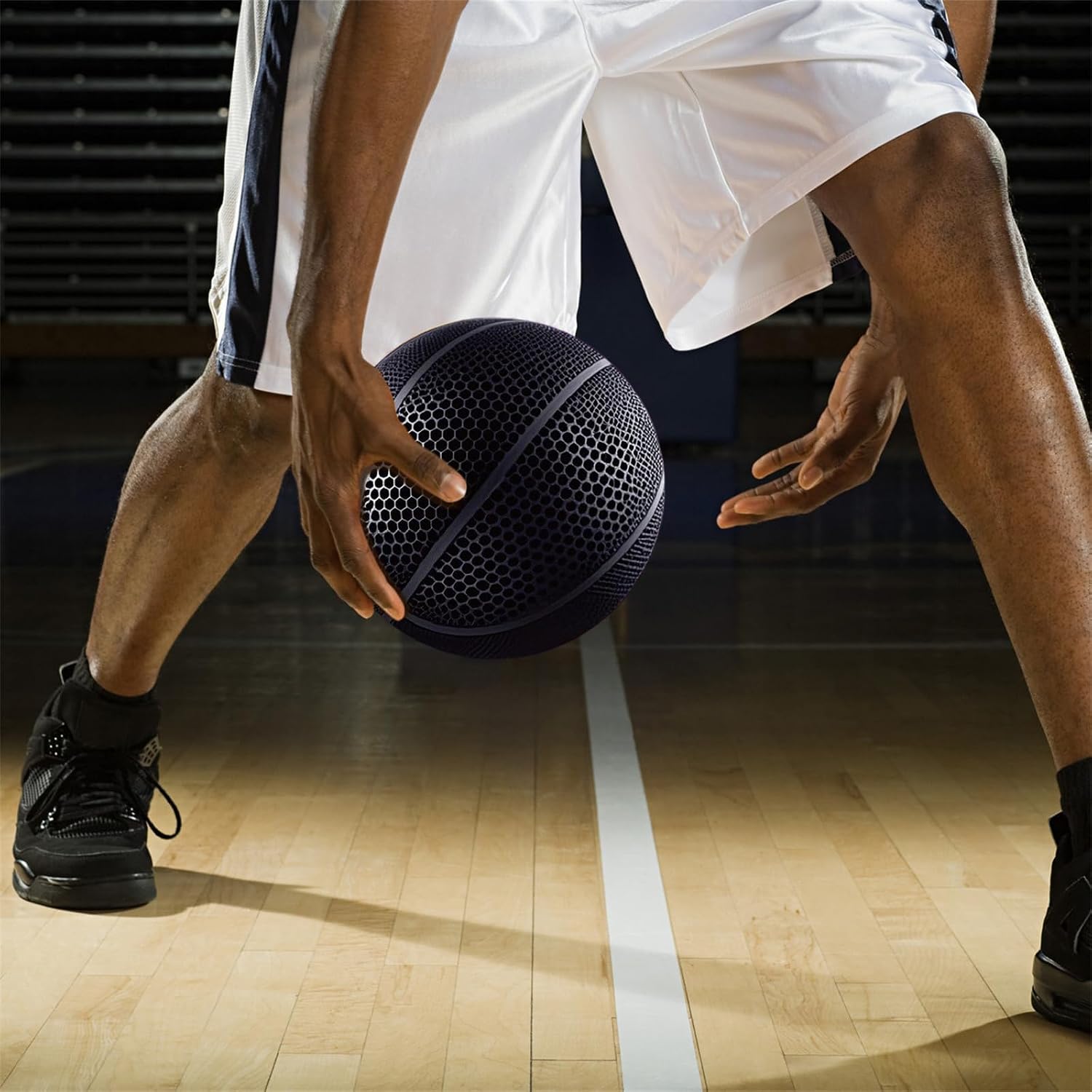 3D Printed Airless Basketball - No Pump Needed, Ultra-Quiet & High Bounce - Official Size 7 for Indoor & Outdoor Use (Black)