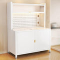 JKGHK Kitchen Storage Sideboard Cabinet, Tall Bakers Rack Countertop with Stone Slab Countertop, Standing Pantry with Pegboard and Adjustable Shelves for Home Coffee Bar(White,24x62in)