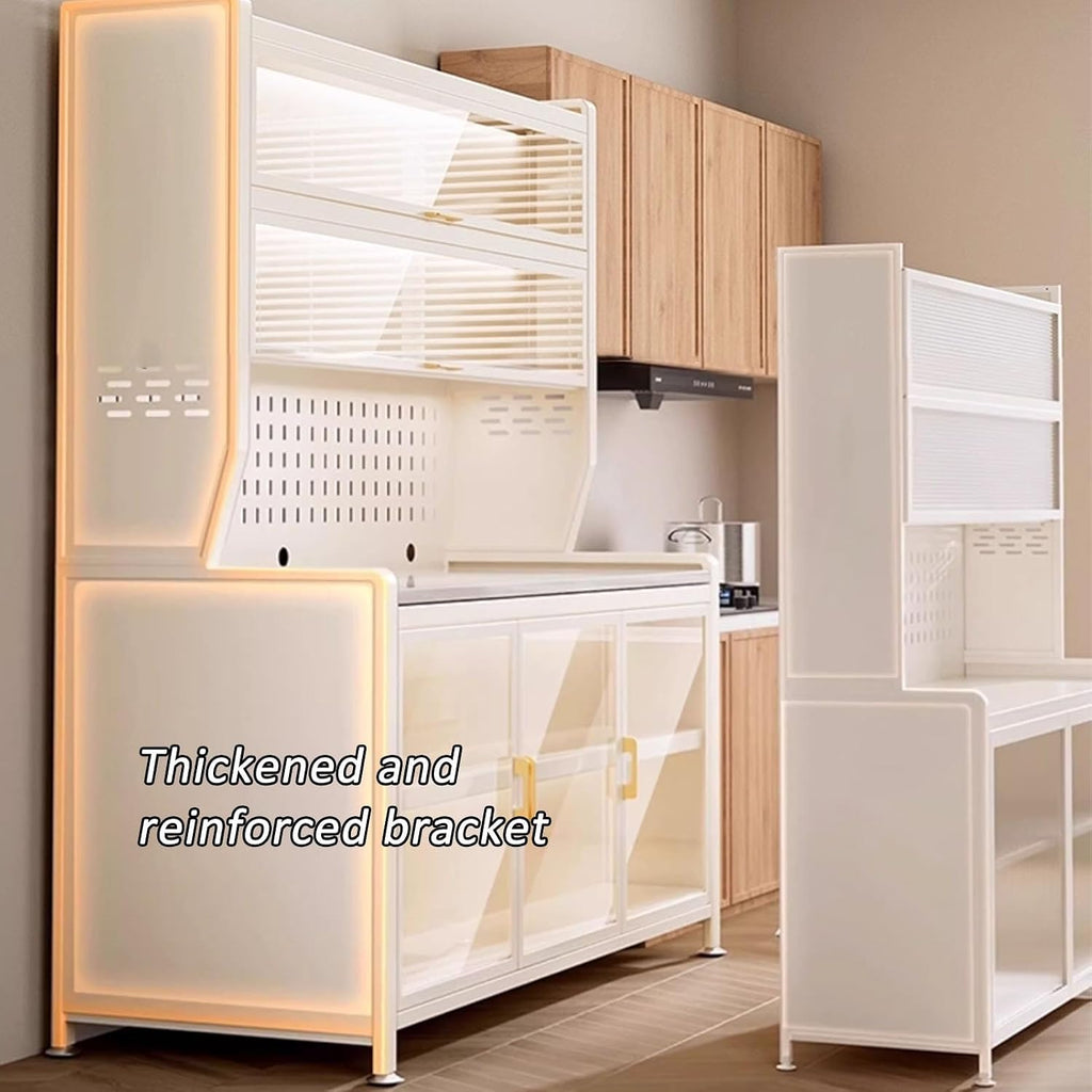 JKGHK Metal Kitchen Pantry Storage Cabinet, Microwave Stand for Kitchens with Pegboard and Adjustable Shelves, Kitchen Bakers Rack for Dining Room, Living Room(White,24x61in)