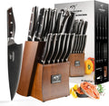 16-Piece Damascus Knife Set with VG10 Core Blades, 67-Layer Damascus Steel, Black Titanium Coated Kitchen Knives for Polished Ebony Wood Handle, Professional Chefs & Home Cooking