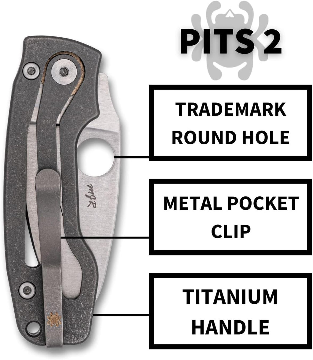 Spyderco Pits 2 Folding Pocket Knife with 2.7' M398 Steel Blade and Titanium Handle - EDC Knife for Men and Women, Perfect for Hunting, Tactical, Camping, Survival, Hiking - PlainEdge - C269TIP