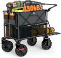 TIMBER RIDGE Push & Pull Double Decker Wagon, 400L Large Capacity Heavy Duty & 450lb Load, Collapsible Cart with All-Terrain Wheels & Brakes, 54' Extended Foldable for Sports, Beach, Camping, Grey