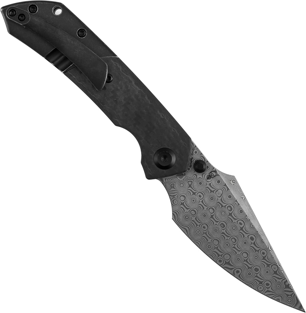 KANSEPT Fenrir Pocket Knife, 3.48' Damascus Blade with Twill Carbon Fiber Handle, Liner Lock and Thumb Stud, Lightweight EDC Tool for Camping, Outdoor Use and Everyday Carry, Gift for Men K1034D1