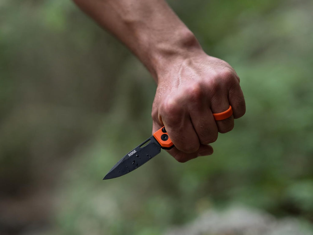 Ridge Everyday Folder Knife - Premium EDC Pocket Knife, Sandvik 14C28N Steel Drop Point Blade with Black DLC Finish, Ceramic Bearings, Deep Carry Clip & Multipurpose Design (Basecamp Orange)