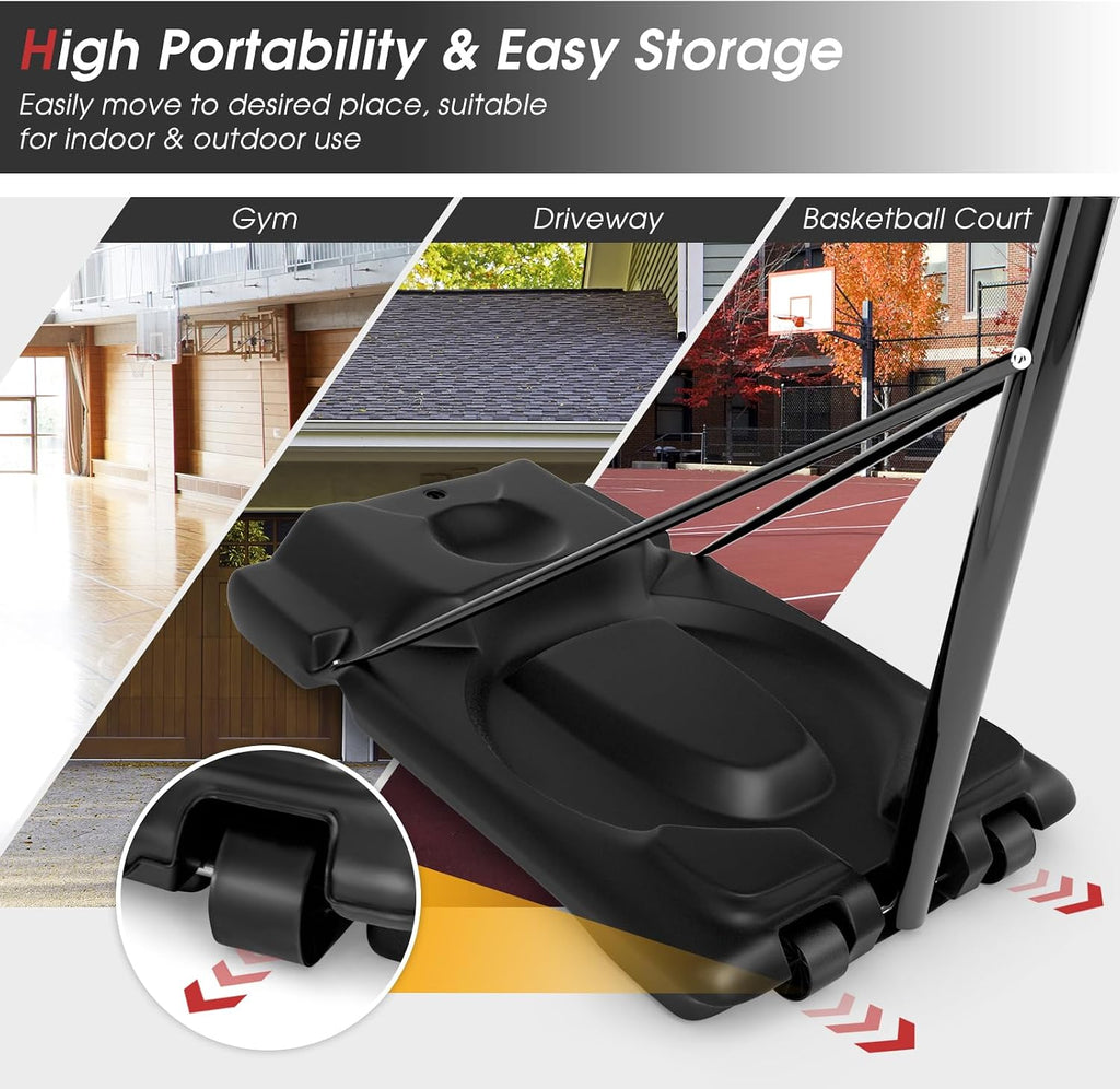 GYMAX Basketball Hoop, 5.9-10 FT Adjustable Basketball Goal with Shatterproof Backboard & 2 Nets, Portable Basketball Hoop for Indoor/Outdoor Kids Teens Adults