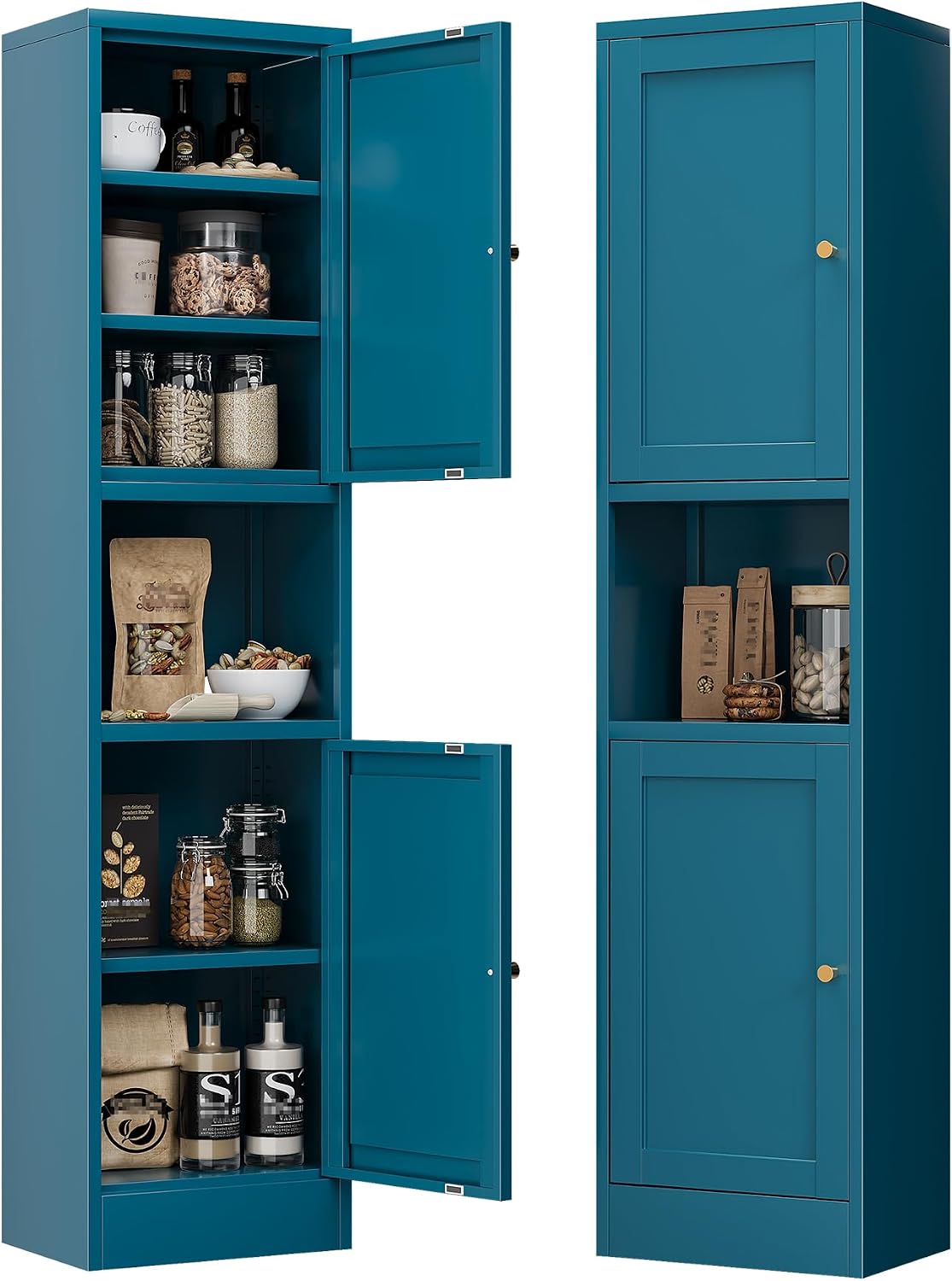 Bevivog Metal Kitchen Pantry Cabinet for Small Space, 67' Tall Storage Cabinets with 2 Doors and Adjustable Shelves, Freestanding Narrow Bathroom Cabinet, 15.7' W Slim Pantry