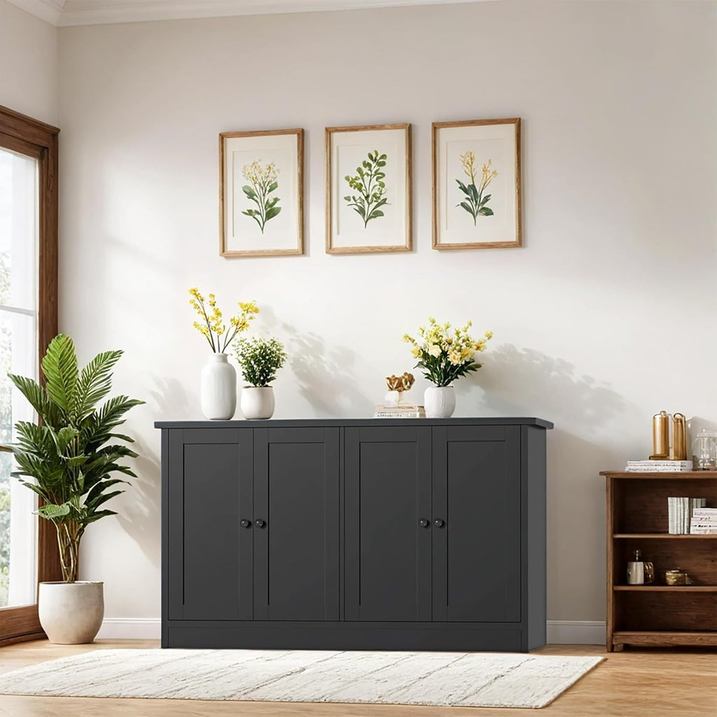 holzart Black Buffet Cabinet with Storage, 49' Modern Kitchen Sideboard with 4 Doors & Adjustable Shelves, Wood Coffee Bar Cabinet Console Table for Dining Room, Living Room, Entryway