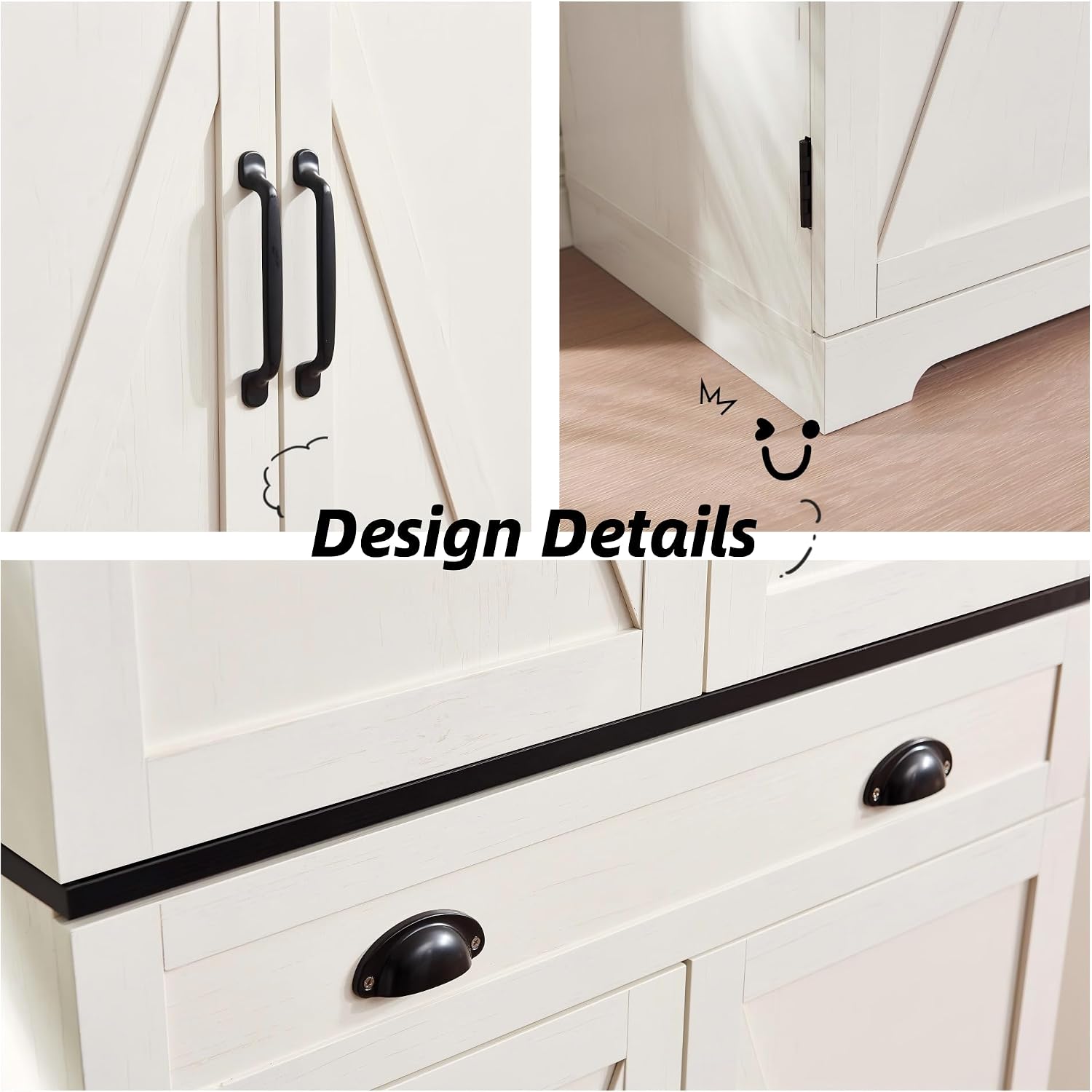 NOZE Kitchen Pantry Cabinet, 72'' White Pantry Storage Cabinet, Freestanding Kitchen Hutch Cabinet and Adjustable Shelves,Tall Food Pantry Cabinet Farmhouse Furniture for Dining Room