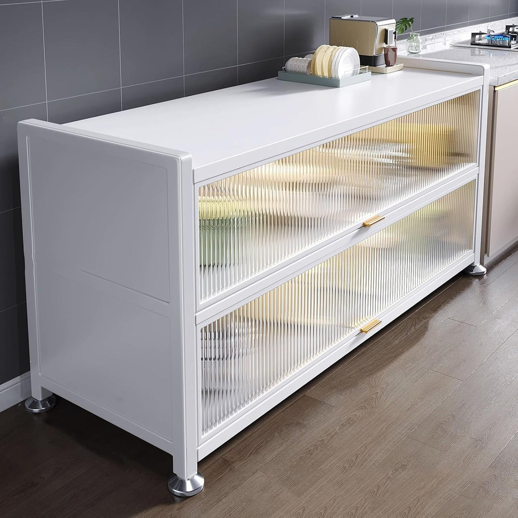 Kitchen Prep Table with Storage, Multi-Layer Work Table Microwave Oven Dining Side Storage Cabinet, Dust-Proof Bakers Rack (Color : White, Size : 60 * 44 * 85)