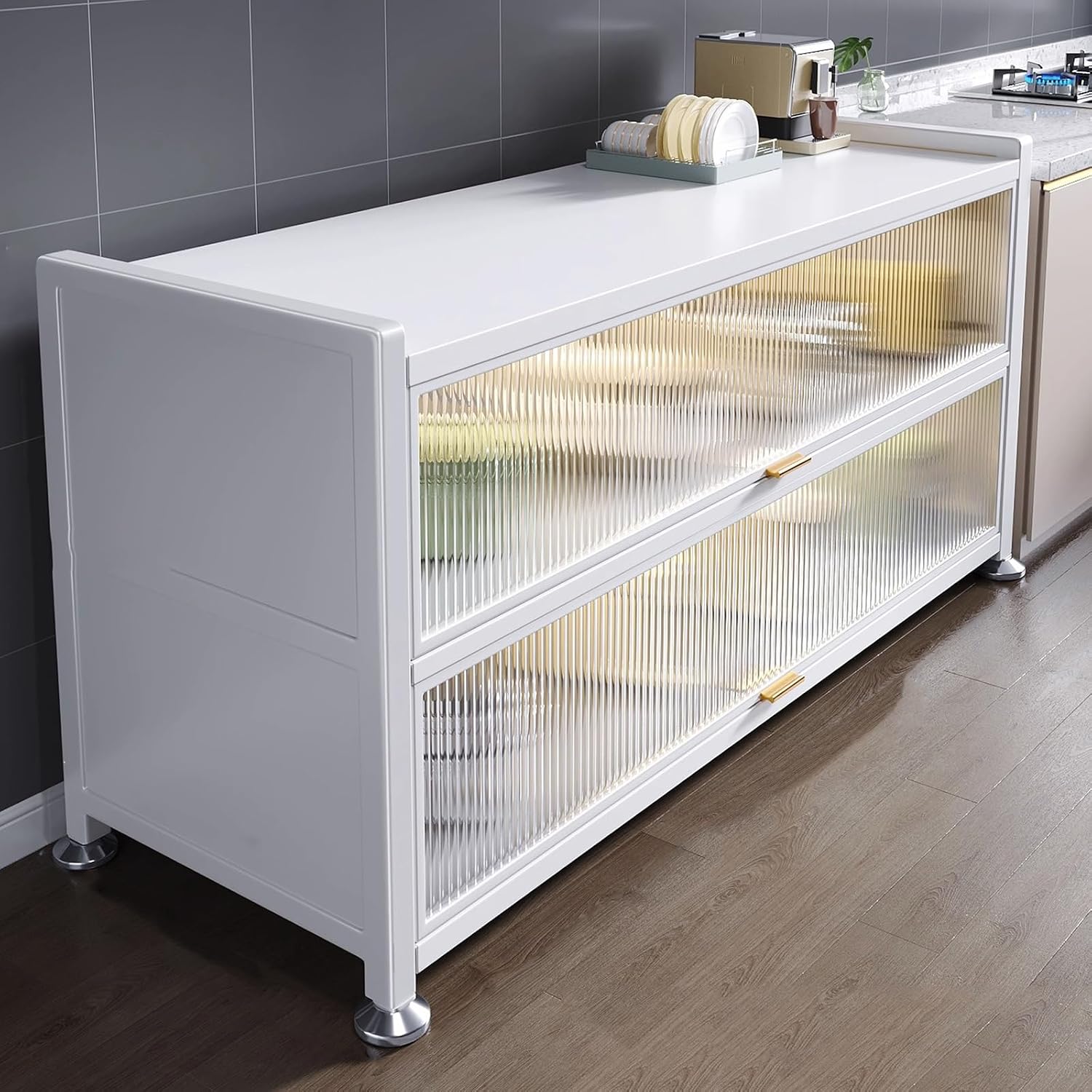 Kitchen Prep Table with Storage, Multi-Layer Work Table Microwave Oven Dining Side Storage Cabinet, Dust-Proof Bakers Rack (Color : White, Size : 60 * 44 * 85)