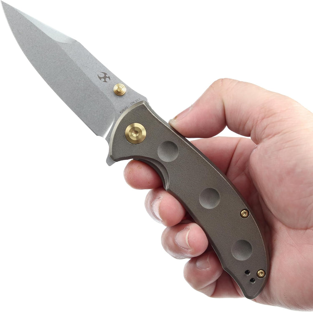 KANSEPT Rei Premium Pocket Folding Knives for Men EDC Pocket Knife 3.3'' CPM 20CV Blade Excellent Folding Knife with Orange Peel Bronze Anodized Titanium Handle EDC K1061A2