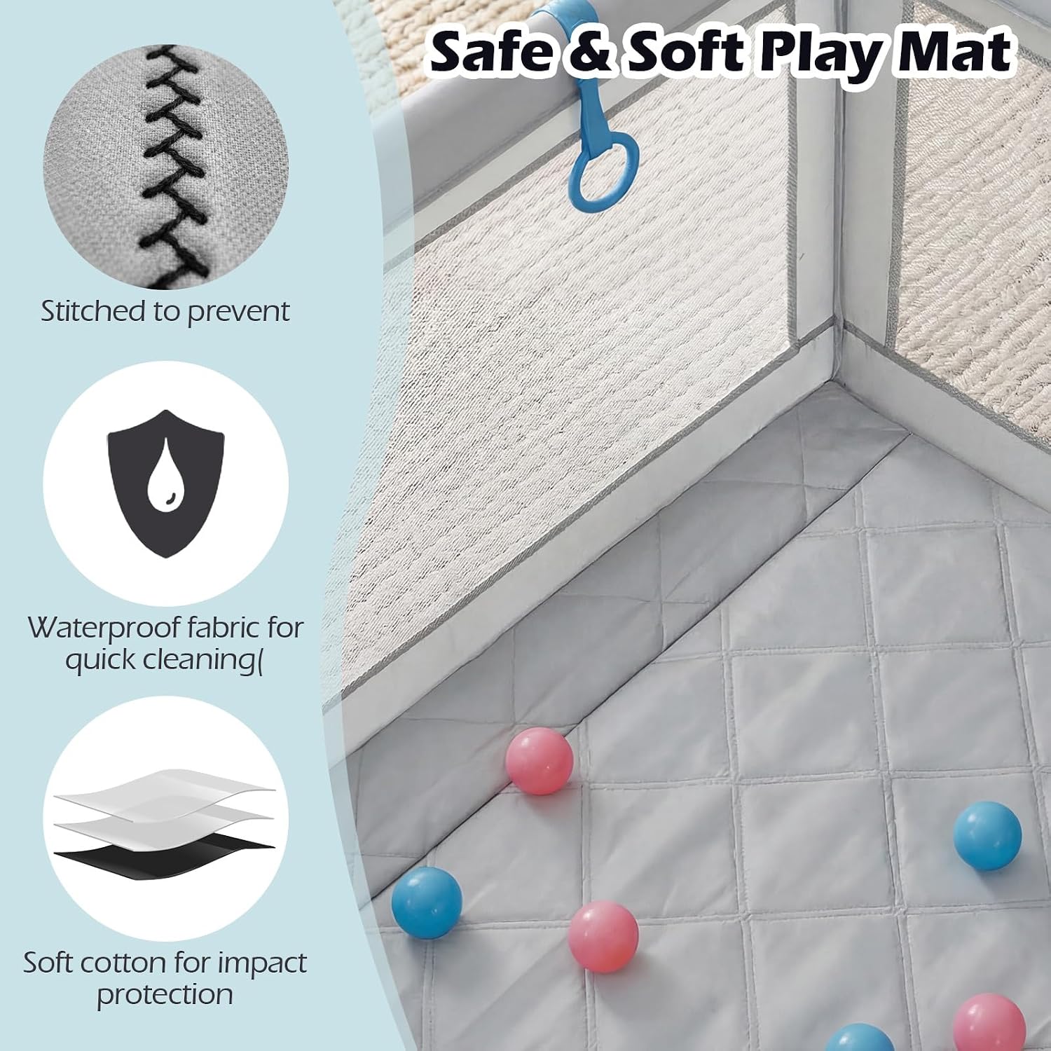 INFANS 74' x 62' Baby Playpen with Soft Mat, Basketball Hoop, 2 Soccer Goals, 4 Handles & 50 Ocean Balls, Breathable Mesh, Indoor & Outdoor Large Play Yard for Toddlers (Moon Light)