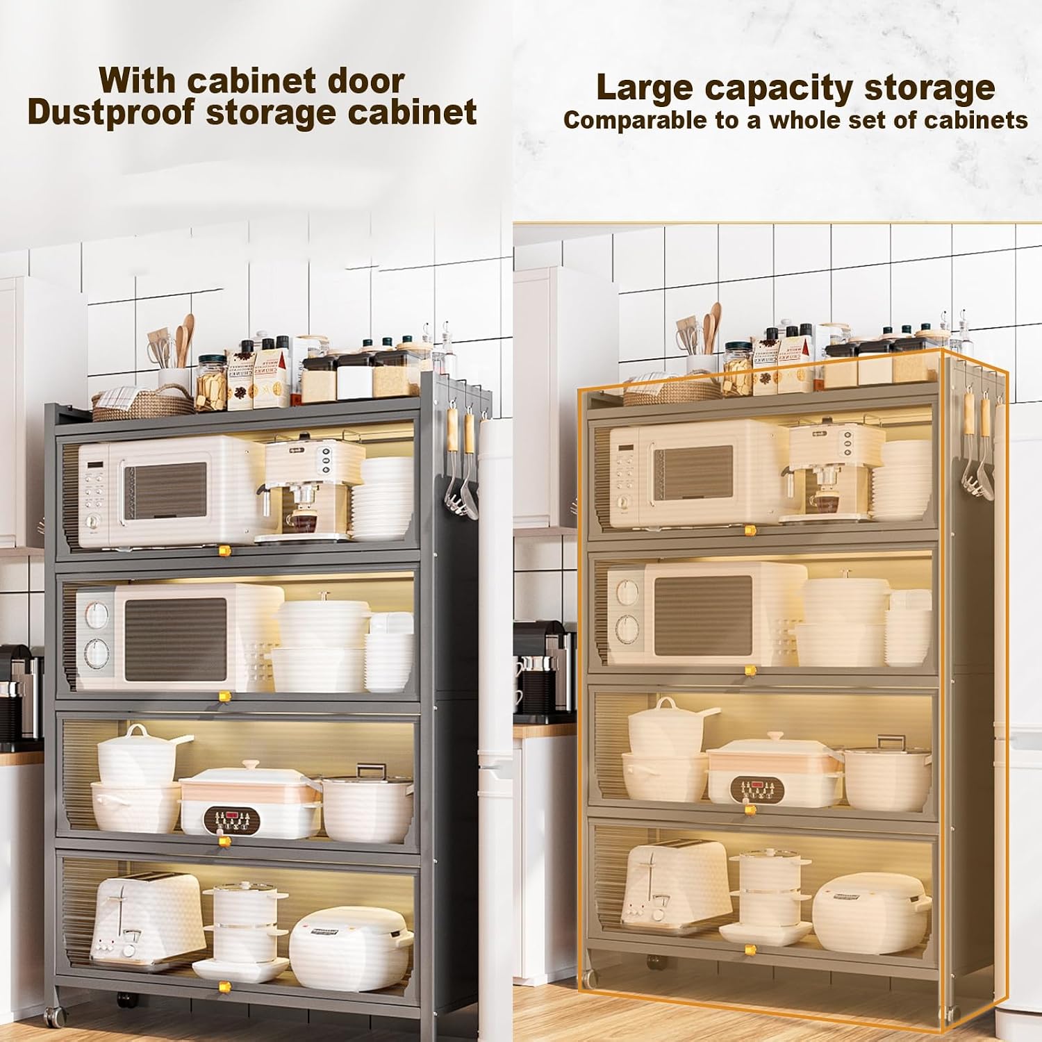 Freestanding 5-Tier Kitchen Baker's Rack Multi-Layer Microwave Storage Cabinet Metal Shelf for Kitchen Space-Saving Microwave Stand with Storage Options(White-80Cm/31.4)