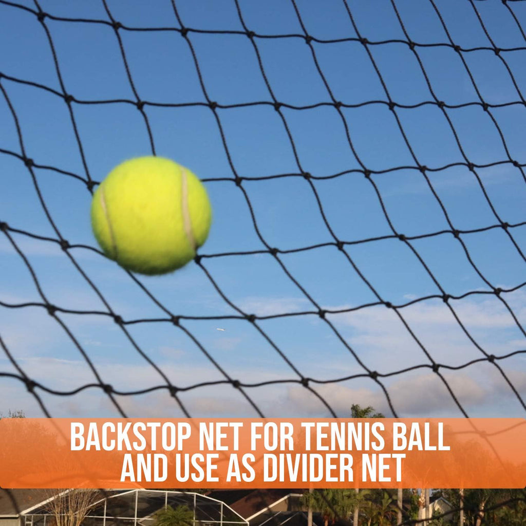 Multi-Sport Barrier Net, Nylon, Black, 10x10/15/20/30, Baseball, Softball, Basketball, Football, Soccer, Tennis