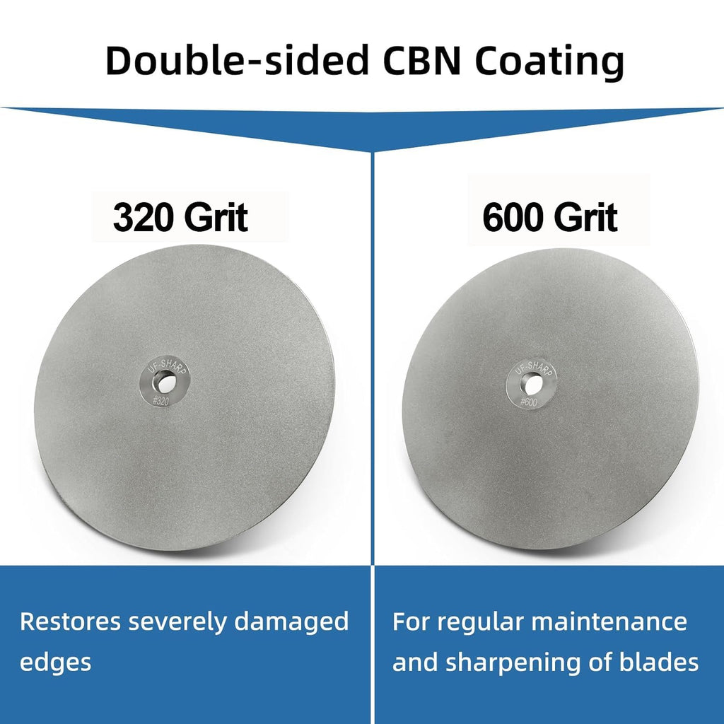 Double-Sided CBN Grinding Wheel for 8 inch Bench Grinder, for Sharpening Woodworking Tools、Knife、High Speed Steel Tools (320/600 Grit)