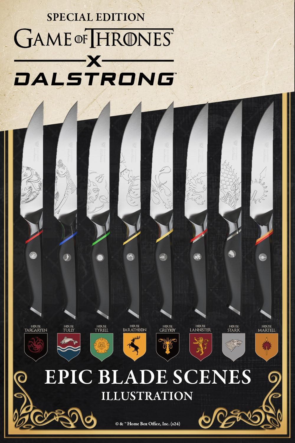Dalstrong Steak Knife Set-8pc Set-5'- Game of Thrones™ Knife -German Premium Steel Full Tang-Professional G10 Handle-Collection Item Steak Cutting Knife