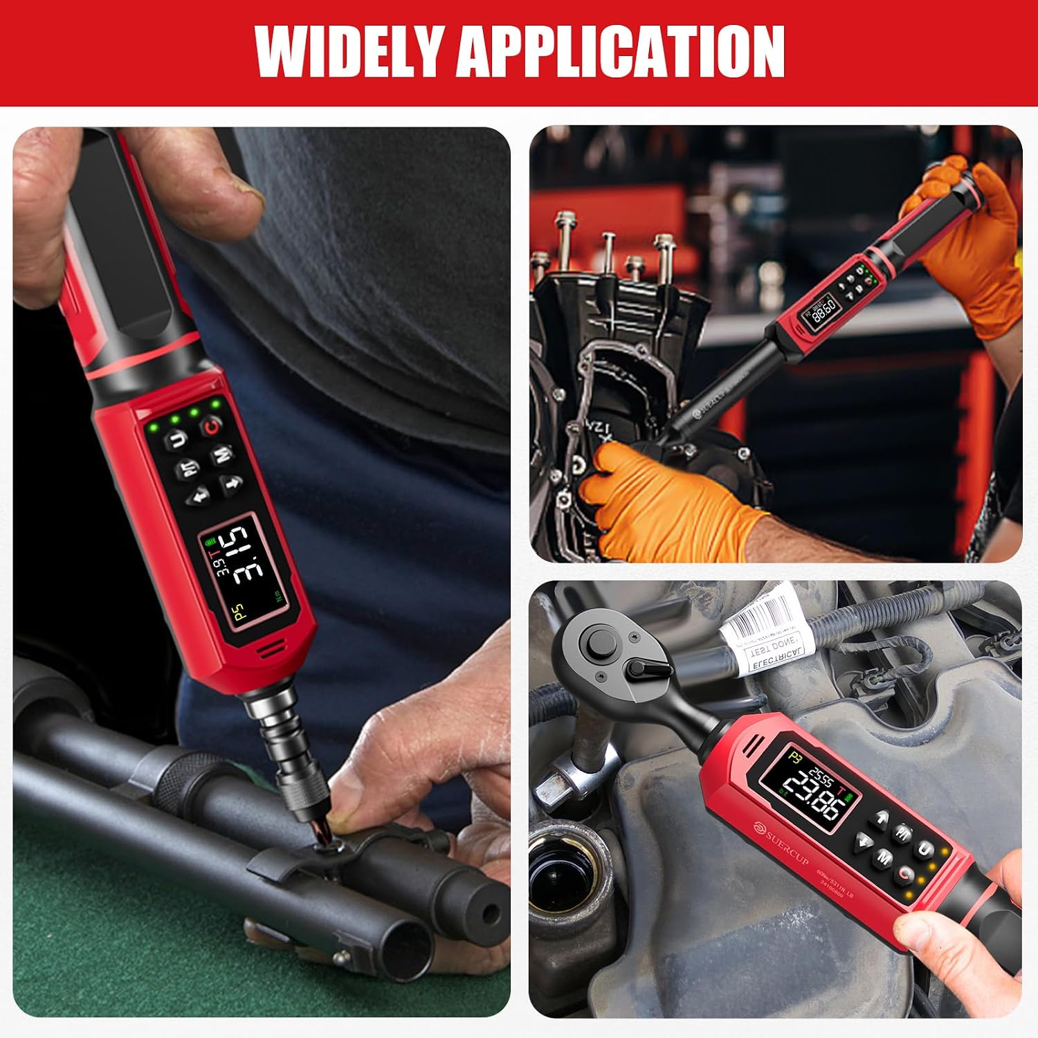 SUERCUP 1/4'&3/8'&1/2' Digital Torque Wrench Set(0.15-10Nm&0.66-44.29Ft.Lb/0.9-60N.m&3.8-250.8Ft.Lb/5.1-340Nm), with Vibration, Buzzer,LED Notification and Five Units of Measure, for Car,Moto Repair