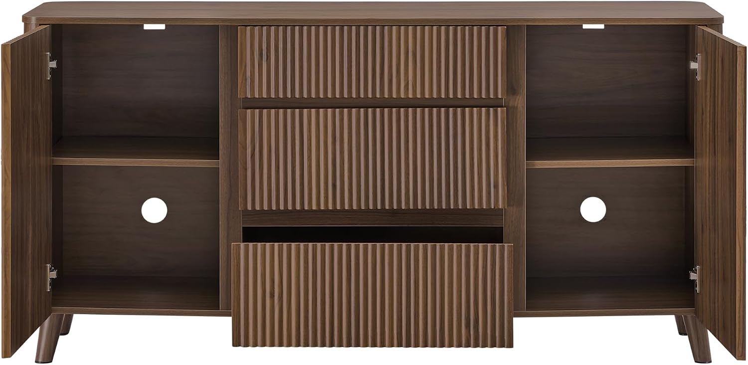 CHITA 62' Sideboard Buffet Cabinet with Storage, Living Room Accent Cabinet with Drawers, Doors and Adjustable Shelves, for Bar, Kitchen, Walnut