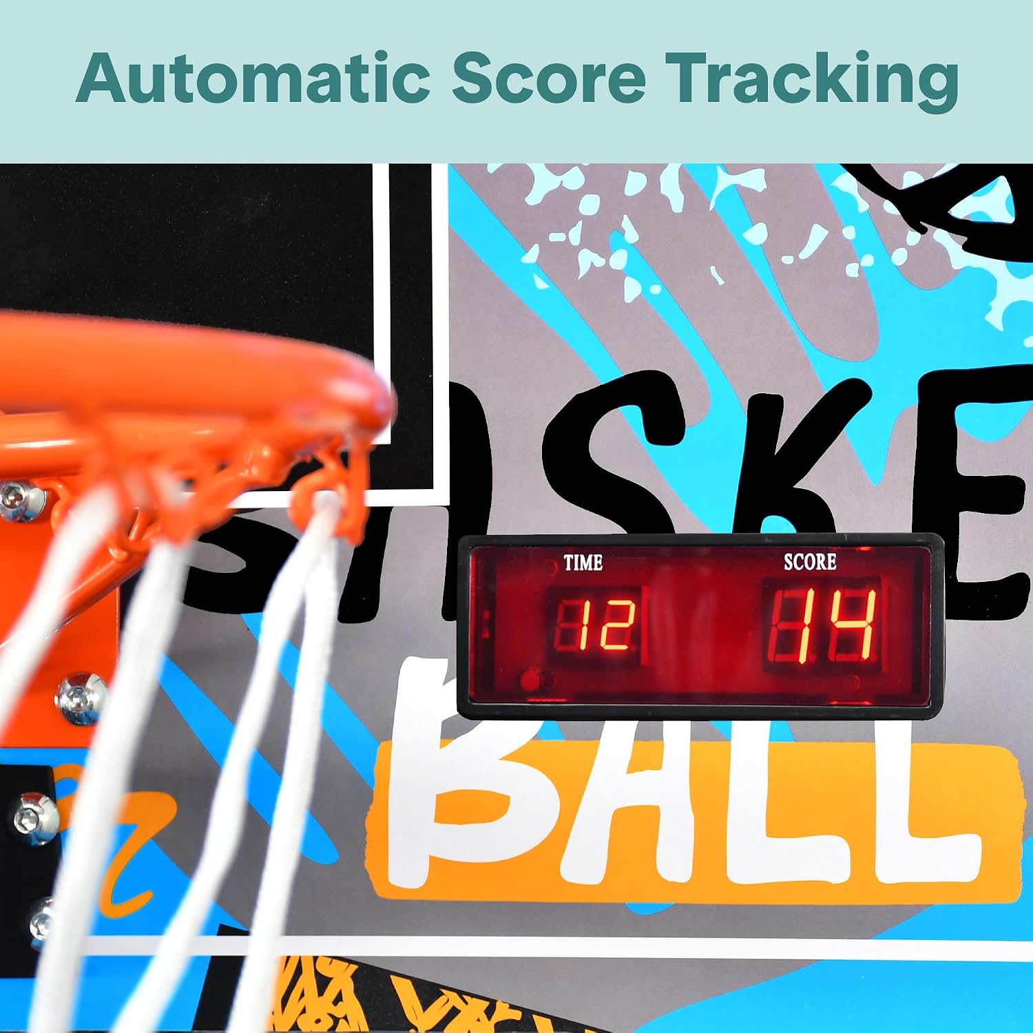 SereneLife Dual Shot Basketball Arcade Game with Electronic Scorer, 8 Game Modes, Indoor Outdoor 2 Player Basketball Shooting Game, Foldable Arcade Set with 5 Balls and Pump