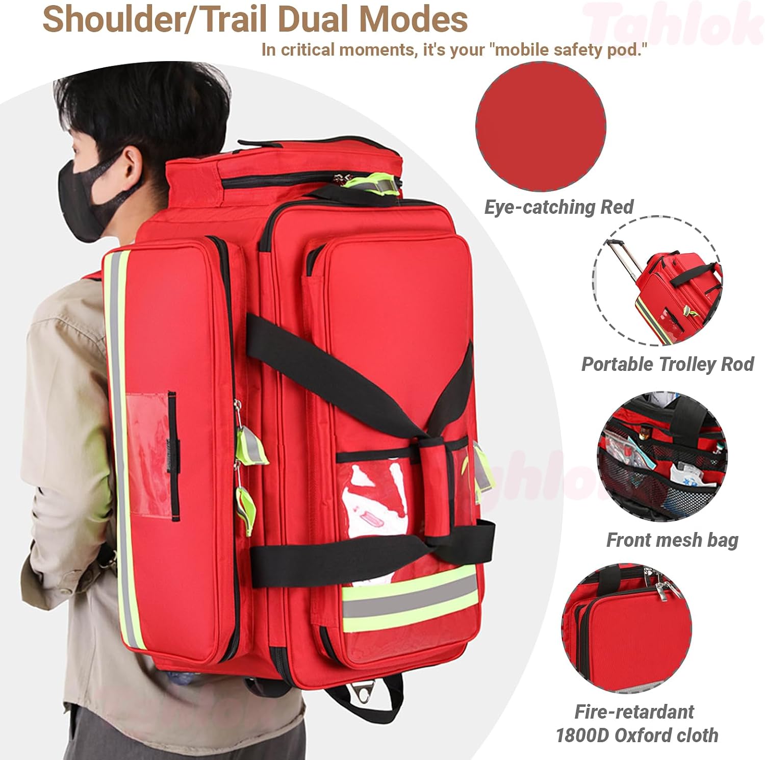 First Responder Bag with Wheels, Fire-retardant&1800D Oxford Cloth, Trauma Backpack Empty, Medical Emergency Kits Storage Jump Bag Pack, for EMT, EMS, Police, Firefighters, Home Health Nurses, Doctors