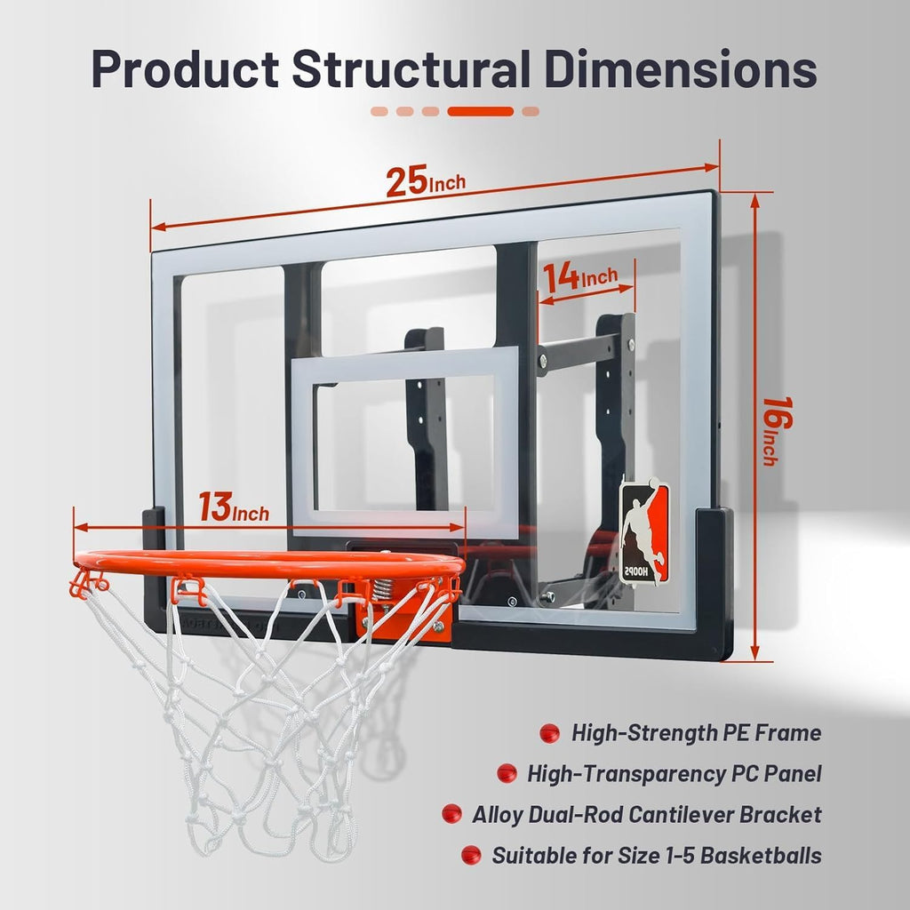 Efficraft Mini Basketball Hoop, Adjustable Indoor Wall Mount, Silent Ball | 7 Level Adjustable Height, Quiet&Bounce Dual Ball Set, Shatter Resistant pc Backboard, Spring Metal Rim, Metal Bracket