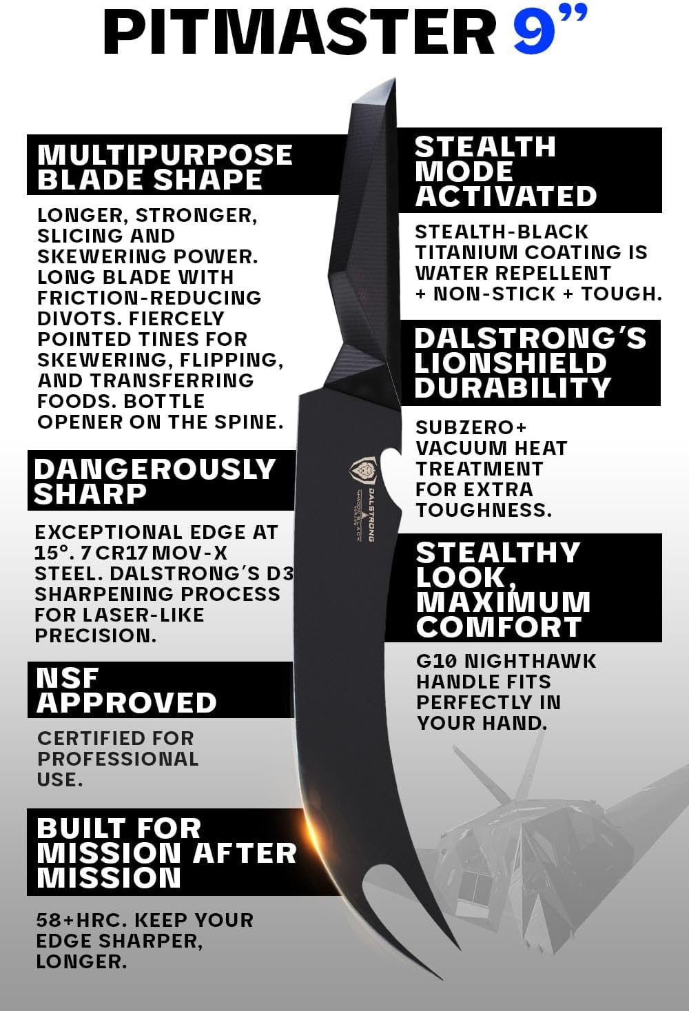Dalstrong BBQ Pitmaster 9-inch Meat Knife - Shadow Black Series - Black Titanium Nitride Coated - High Carbon - Vacuum Treated Steel - Razor Sharp Kitchen Knife - Sheath - NSF Certified