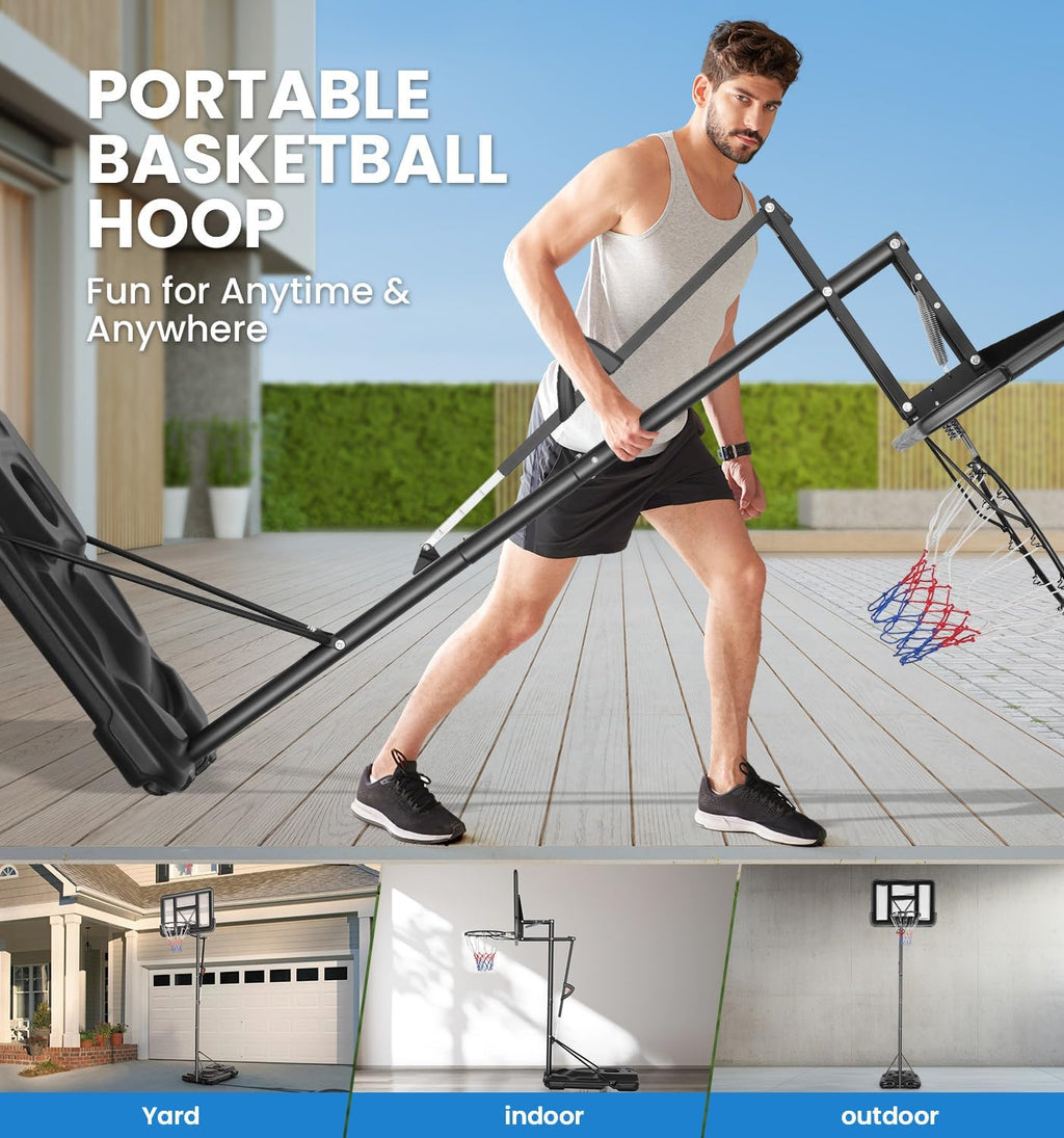 Basketball Hoop Outdoor, 4.9-10FT Adjustable Height, Portable Basketball Hoops & Goals with 48 inch Shatterproof Backboard and Triangular Base, Best for Teens/Youth/Adults
