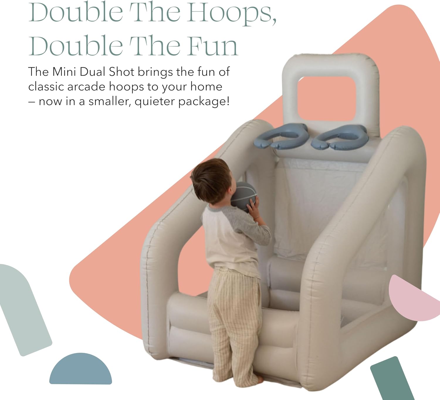 PLAYSMOL Mini Dual Shot - Mini Indoor Inflatable Basketball Hoop, Dual Basketball Hoop Set for Kids, Children Toys & Gifts, Easy Assemble and Responsibly Made (Neutral)