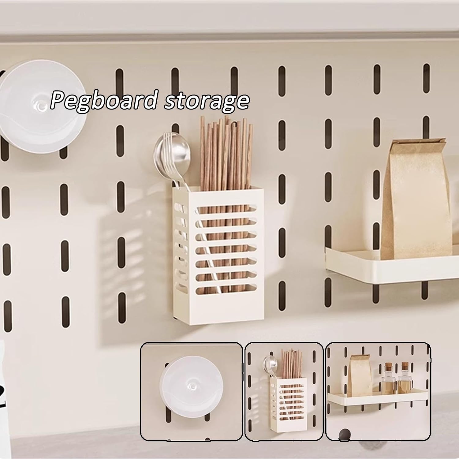JKGHK Metal Kitchen Pantry Storage Cabinet, Microwave Stand for Kitchens with Pegboard and Adjustable Shelves, Kitchen Bakers Rack for Dining Room, Living Room(White,24x61in)