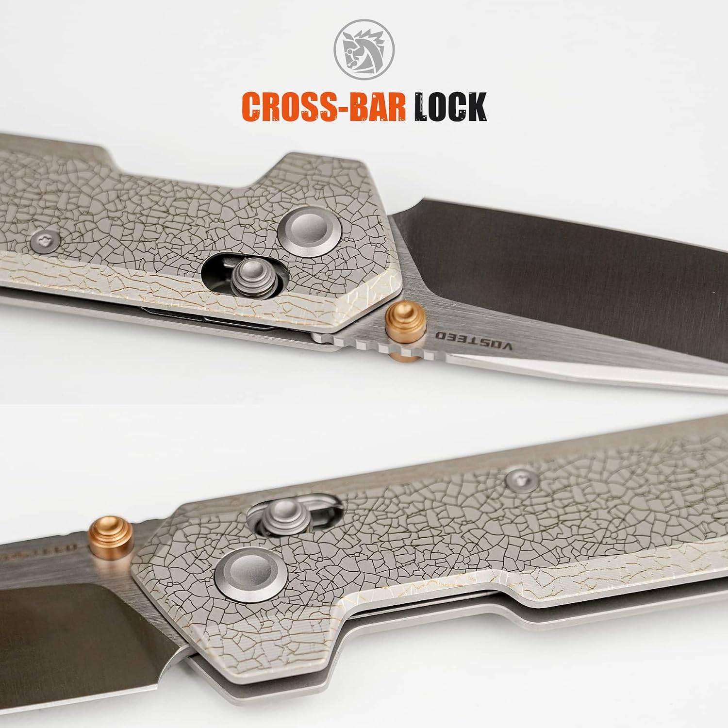 Vosteed Parallel EDC Pocket Knife - 2.90' S35VN Satin & Brushed Blade, Reverse Tanto - Crossbar Lock, Arctic Crackle Titanium Handle - Camping, Hunting Knives - A3509