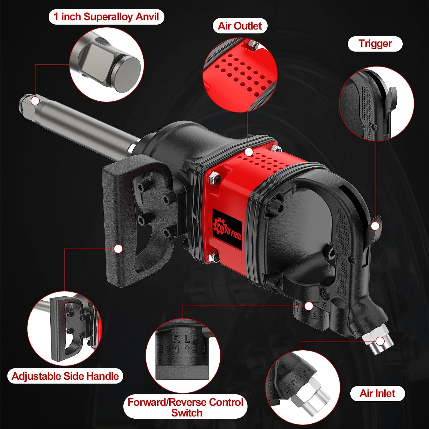 Trivd Frol Air Impact Wrench 1 inch Impact Gun 1 Inch Impact Wrench, Up to 3550 Ft.lbs, 5000RPM High Torque Pneumatic Impact Wrench with 32mm-33mm Sockets, 1/2' Air Inlet for Heavy Duty Repairs
