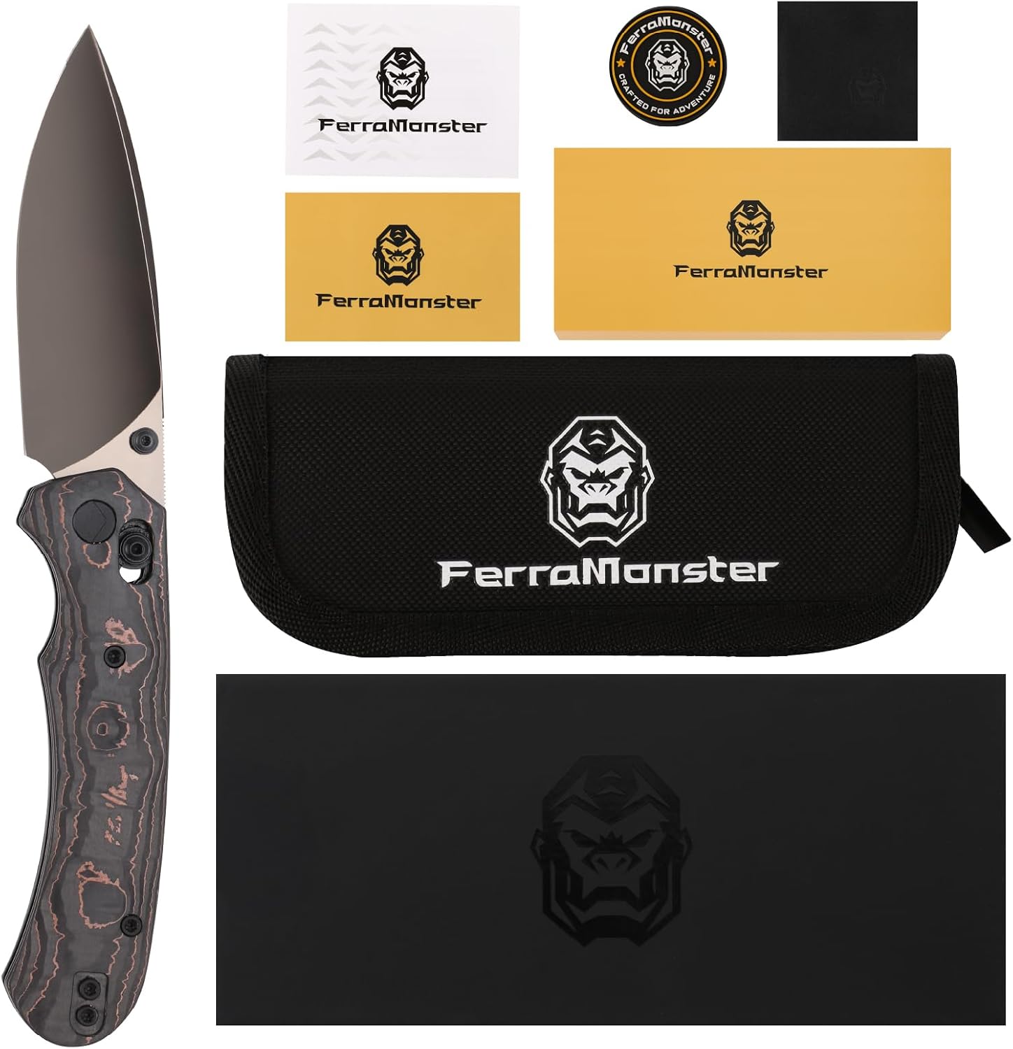 Folding Pocket Knife, 3.31'' M390 Blade, Erogonomic Titanium Handle, Pocket Knife for Men, EDC Knife for Hunting, Outdoor Survival Fishing Hiking Camping Knives (Black&Brown)