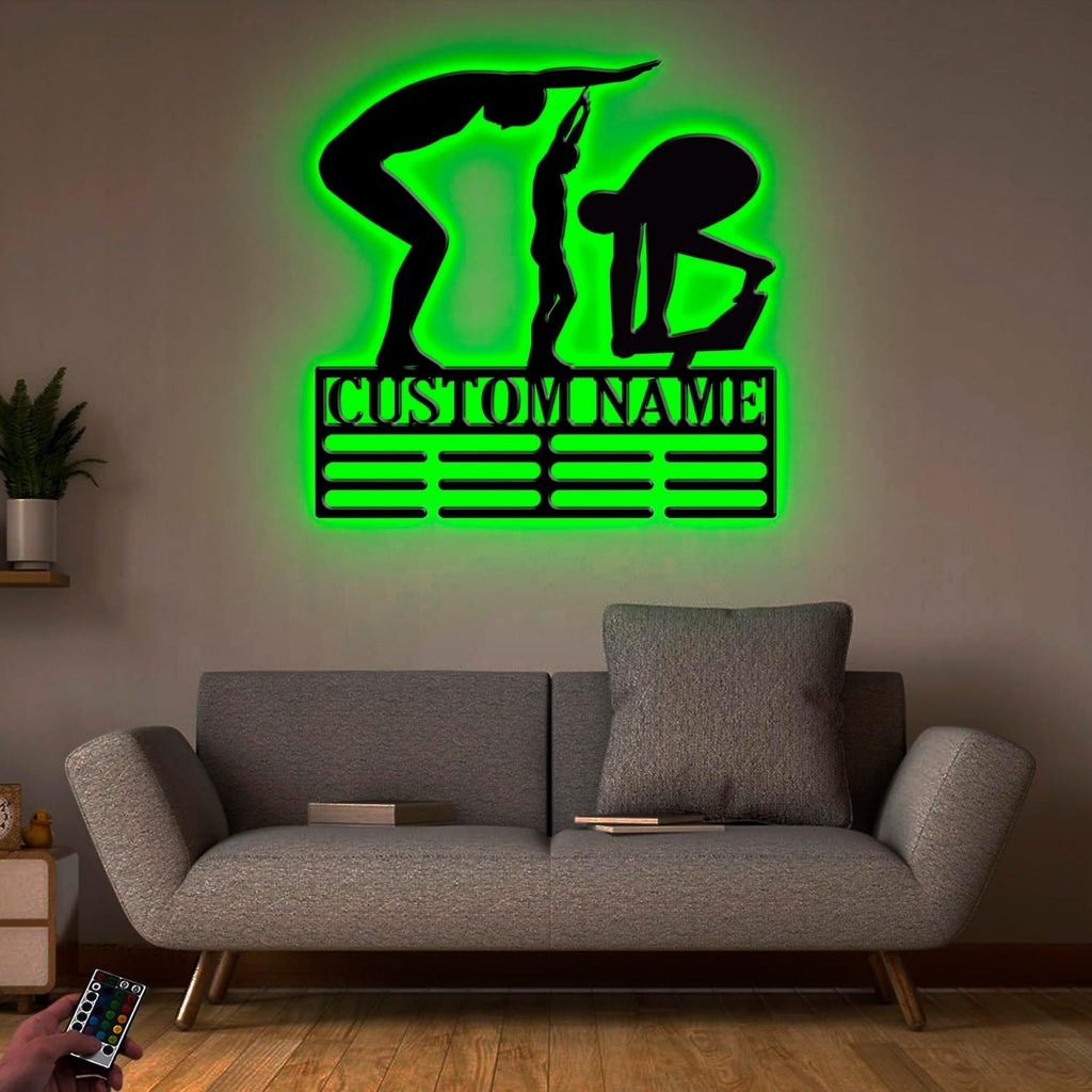 Custom Artistic Swimming Medal Holder LED Light, Artistic Swimmer Name Medal Hanger Display, Rack For Tiered Award Ribbon, Metal Sign Gift For Athlete