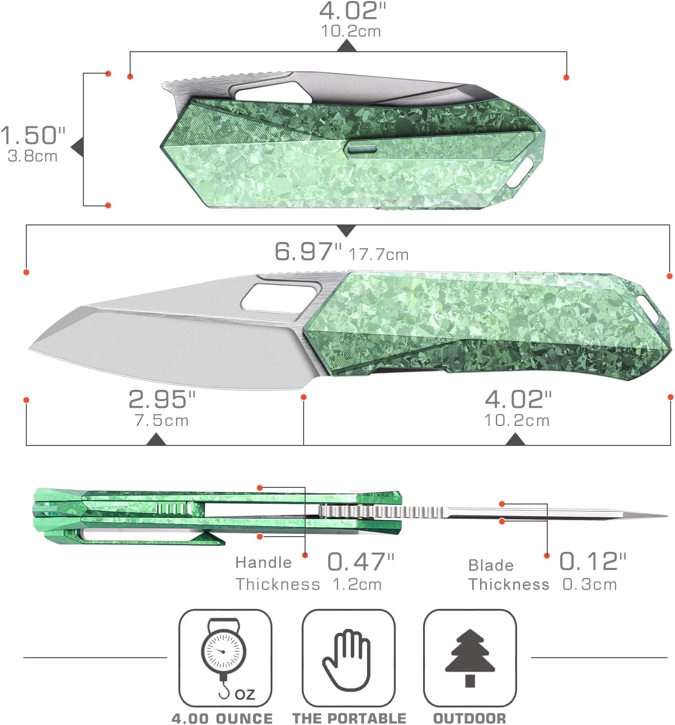 REMETTE RT-Woodpecker Folding Pocket Knife M390 Blade Titanium Handle (Green)