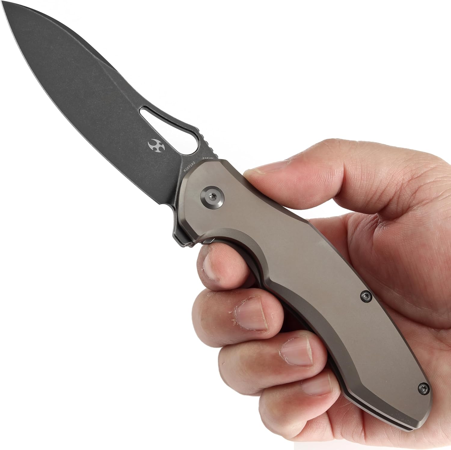 KANSEPT Echis Pocket Folding Knives for Men Women Camping Hiking Folding Knife 3.45'' Black Stonewashed CPM S35VN Blade Pocket Knife with Bronze Anodized Titanium Handle Everyday Carry K1071A2