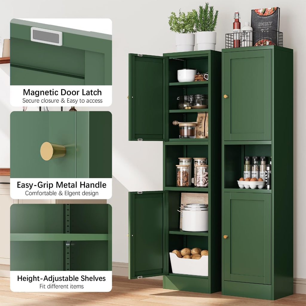 Bevivog Metal Kitchen Pantry Cabinet for Small Space, 67' Tall Storage Cabinets with 2 Doors and Adjustable Shelves, Freestanding Narrow Bathroom Cabinet, 15.7' W Slim Pantry