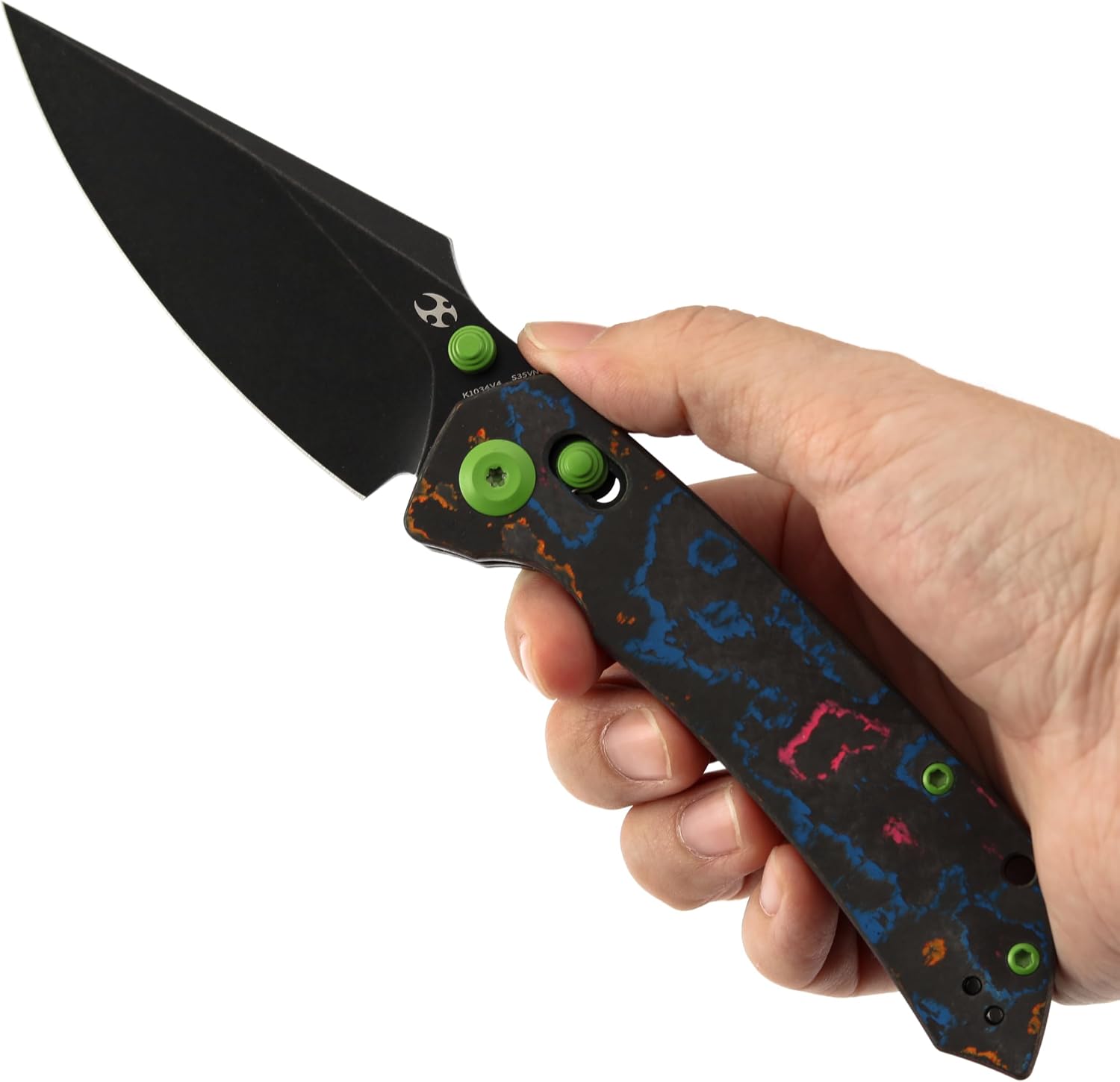KANSEPT Fenrir Pocket Knife,3.48'' Black Stonewashed CPM S35VN Harpoon Blade,80S Camo CarbonFiber Handle,Thumb Stud PocketClip for Edc,Camping Survival Hiking Folding Knives K1034V4